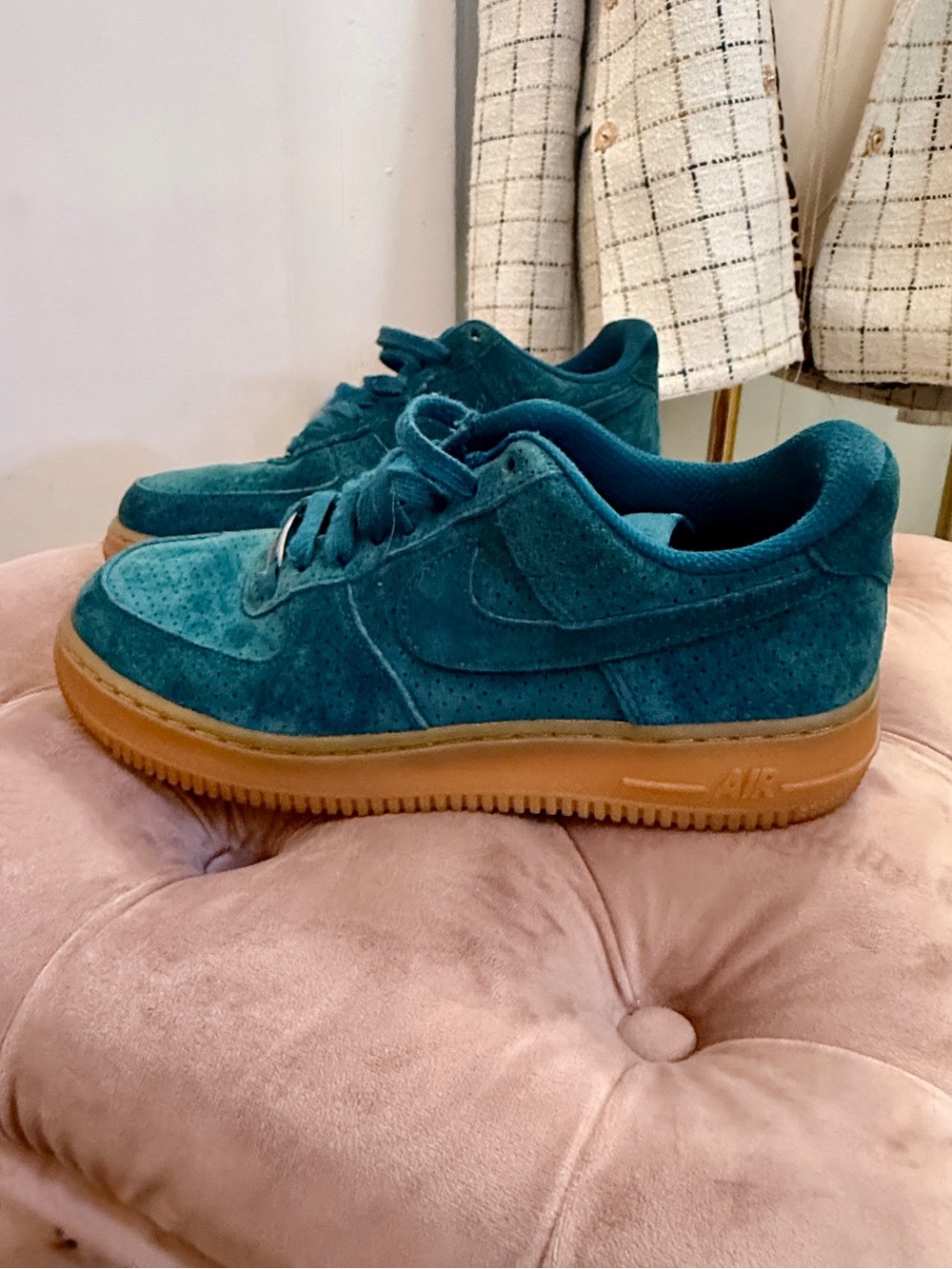 Nike AF1 Teal Suede Sneakers with Gum Sole